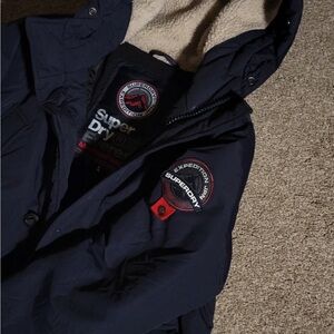 Superdry Men’s Navy Hooded Expedition Puffer Jacket with Sherpa Lining